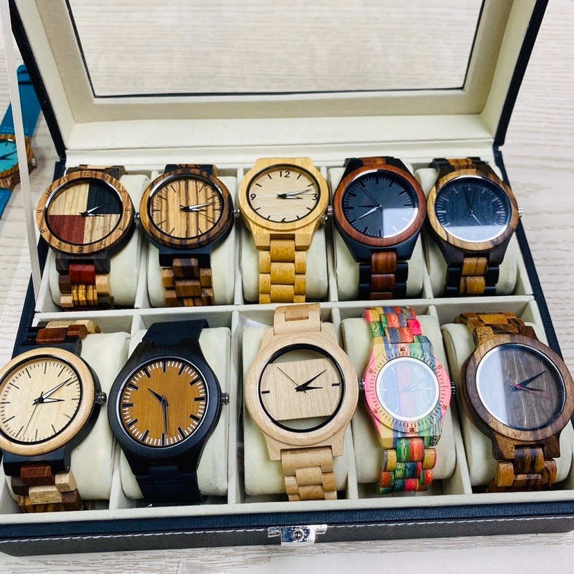 Top luksus fuld træ ur herre naturlig bambus/ibenholt træ herre quartz ure til mænd mandlige time relogio masculino