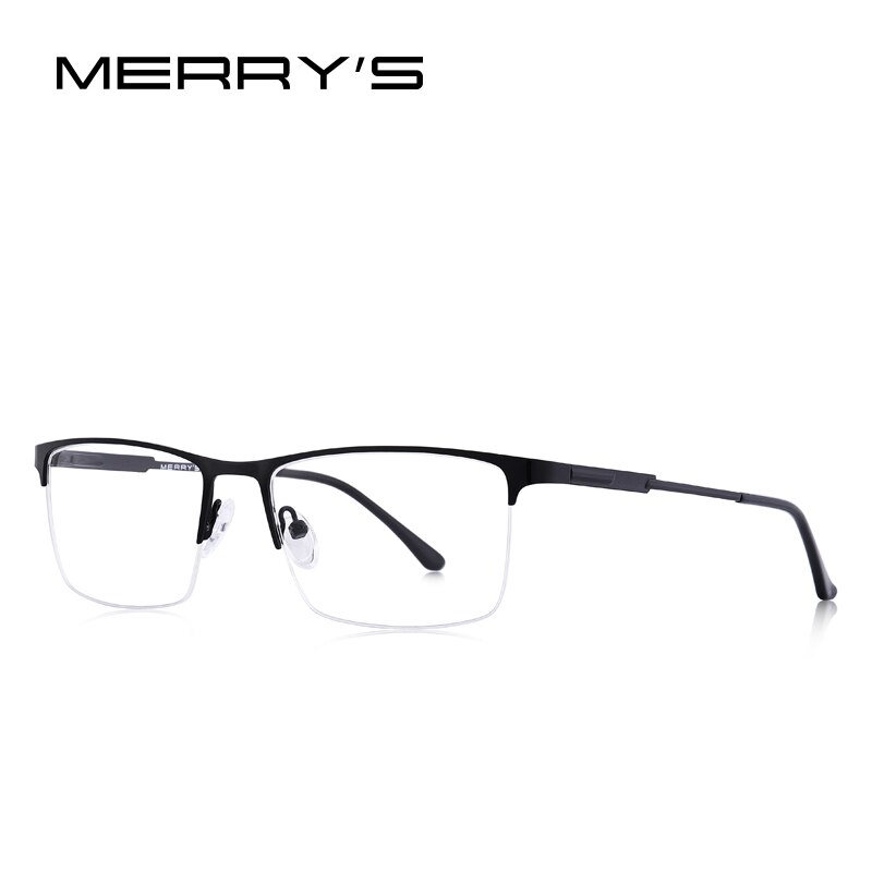Merry's men titanium legering brilmontuur heren vierkante ogen bijziendheid bril op sterkte heren half optisch  s2064: C01 zwarte