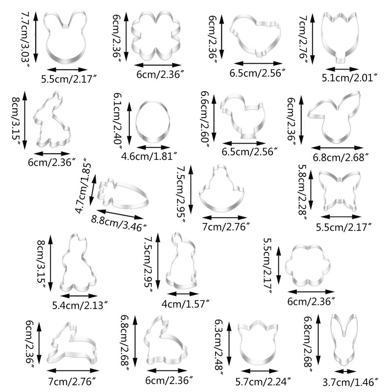 11 Pack Easter Cookie Cutters Set Egg Rabbit Bunny Hare Chicken Butterfly Carrot Fondant Biscuit Cutters Stainless Steel B03E