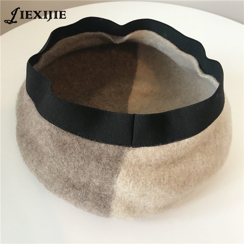 Zimowy ciepły urok kolor szwów czysta wełna kobiety beret francuski czapka typu czapka bez daszka czapka dla kobiet retro "dzika moda" akcesoria gify