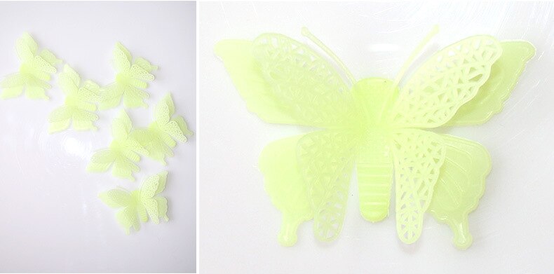 6PCS Luminous Double Layer Butterfly 3D Kids Room Decoration Glow in the Dark Art Fluorescent Toy