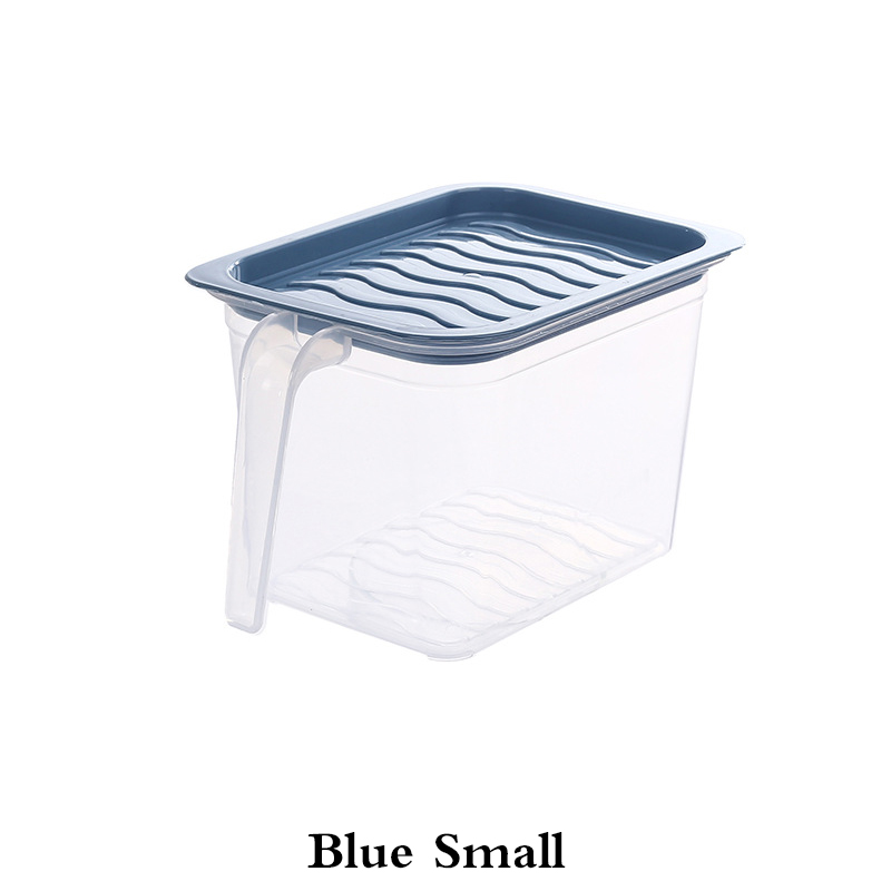 Kitchen Food Container Transparent Storage Box With Handle Refrigerator Drawer Organizer Plastic Fridge Storage Bin Containers: Blue-small