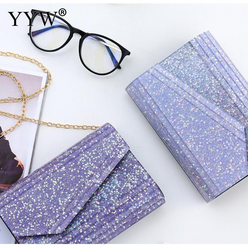 PVC Rigido-Superficie del Sacchetto di Frizione di Disegno Delle Donne di Borsa A Tracolla Con Catena Glitter Rettangolo Sacchetti di Frizione Delle Donne Viola Piccolo Bolso mujer