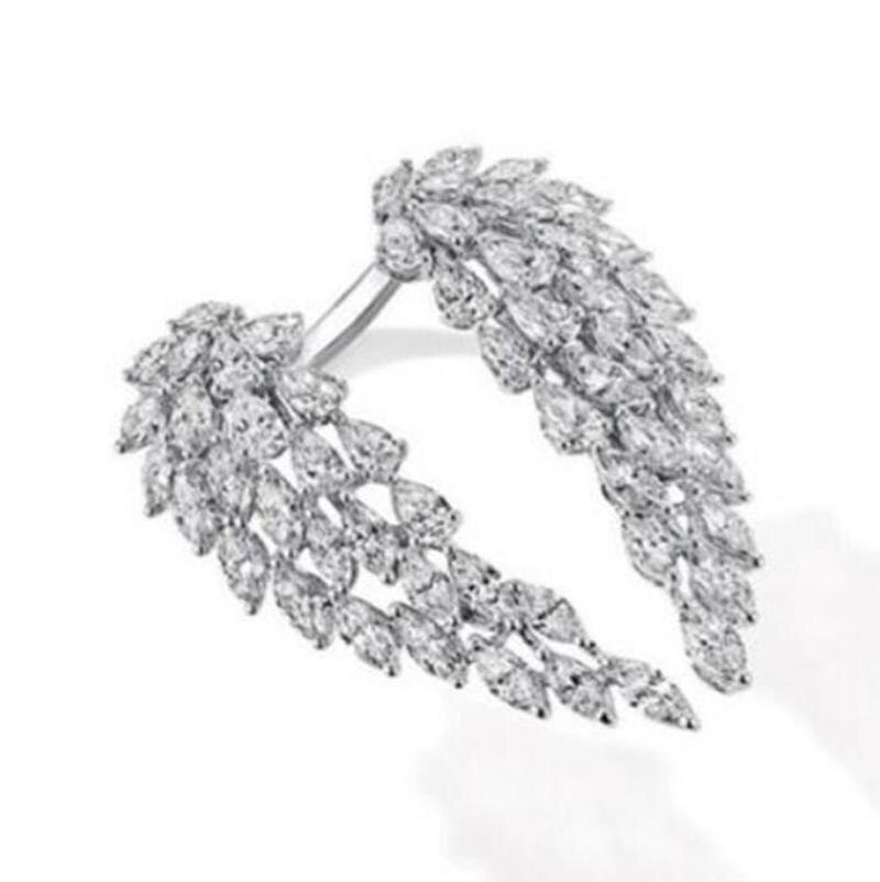 Anillo de compromiso de alas de Ángel para mujer, sortija de boda con flores cortadas, joyería de: Plata