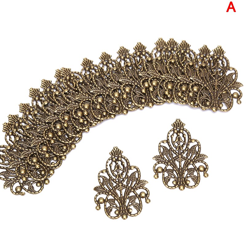 20pcs Filigree crafts Hollow Embellishments Findings Jewelry Accessories Bronze Tone ornaments 35mm: A / 36x48mm