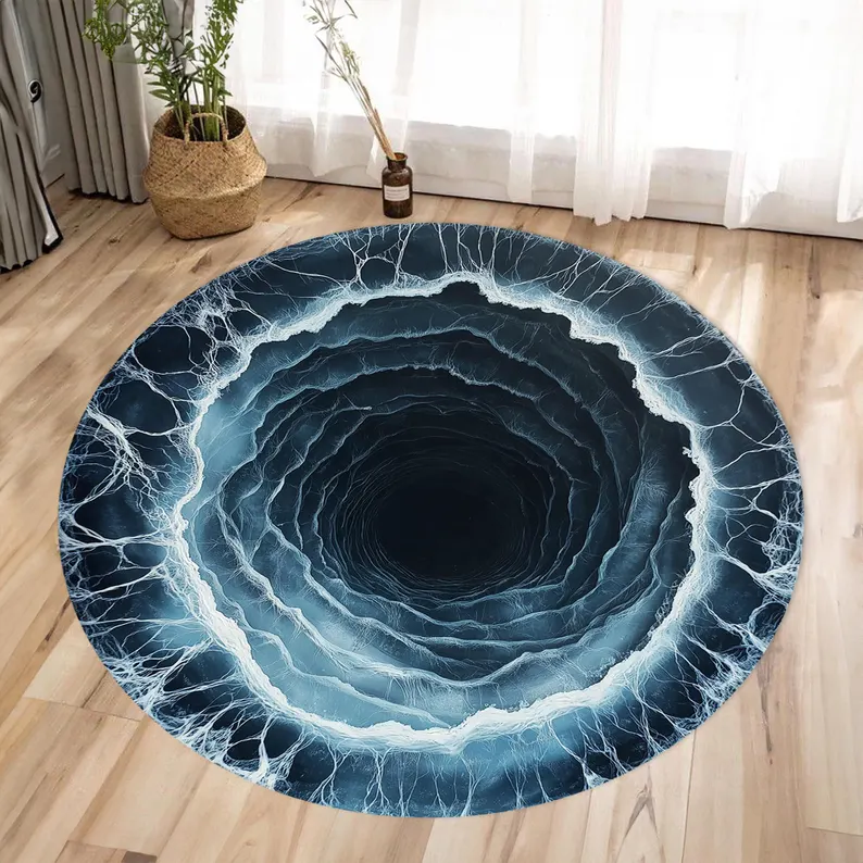 Capolavori illusione 3D Tappeti rotondi Disegni grandi crepes e fori profondi Stupendi tappeti illusione ottica Guarda Tappetini crepa: 1200mm x 1200mm / bianca