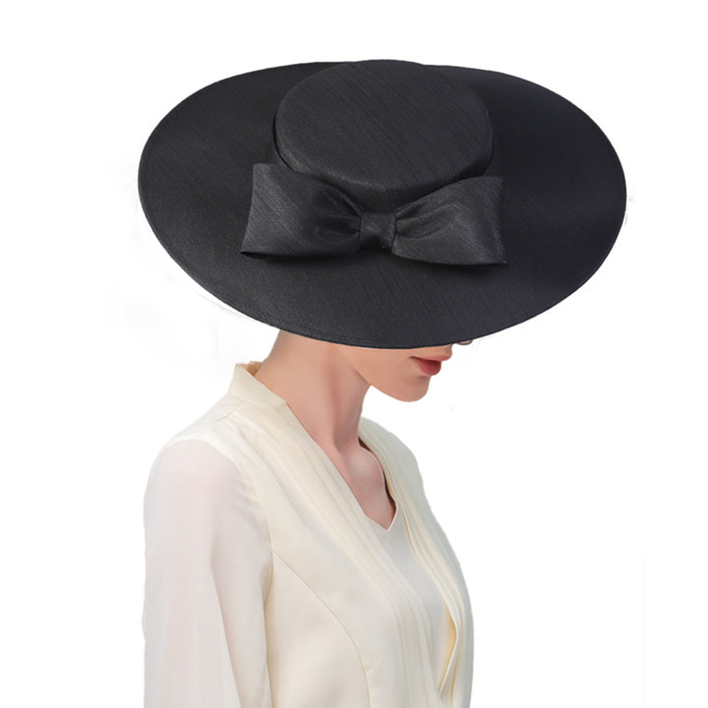 Tocados de ala ancha para iglesia, sombreros para mujer, lazo grande, gorra Formal de Kentucky, sombrero de fieltro plano para de té nupcial y boda