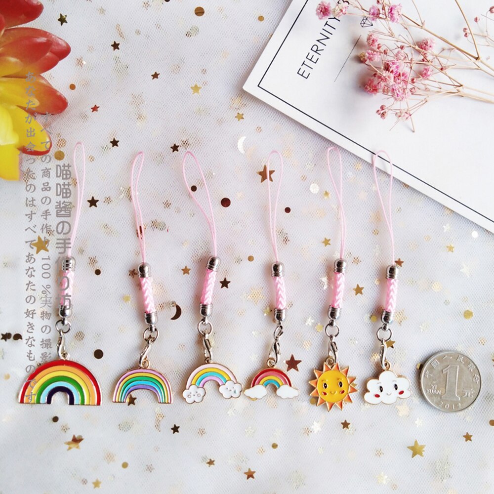 Cute Korean Rainbow Cloud Decor Strap Lanyards for iPhone/Samsung Kawaii Keys Mobile Phone Strap Hanging Rope Smartphone Charm