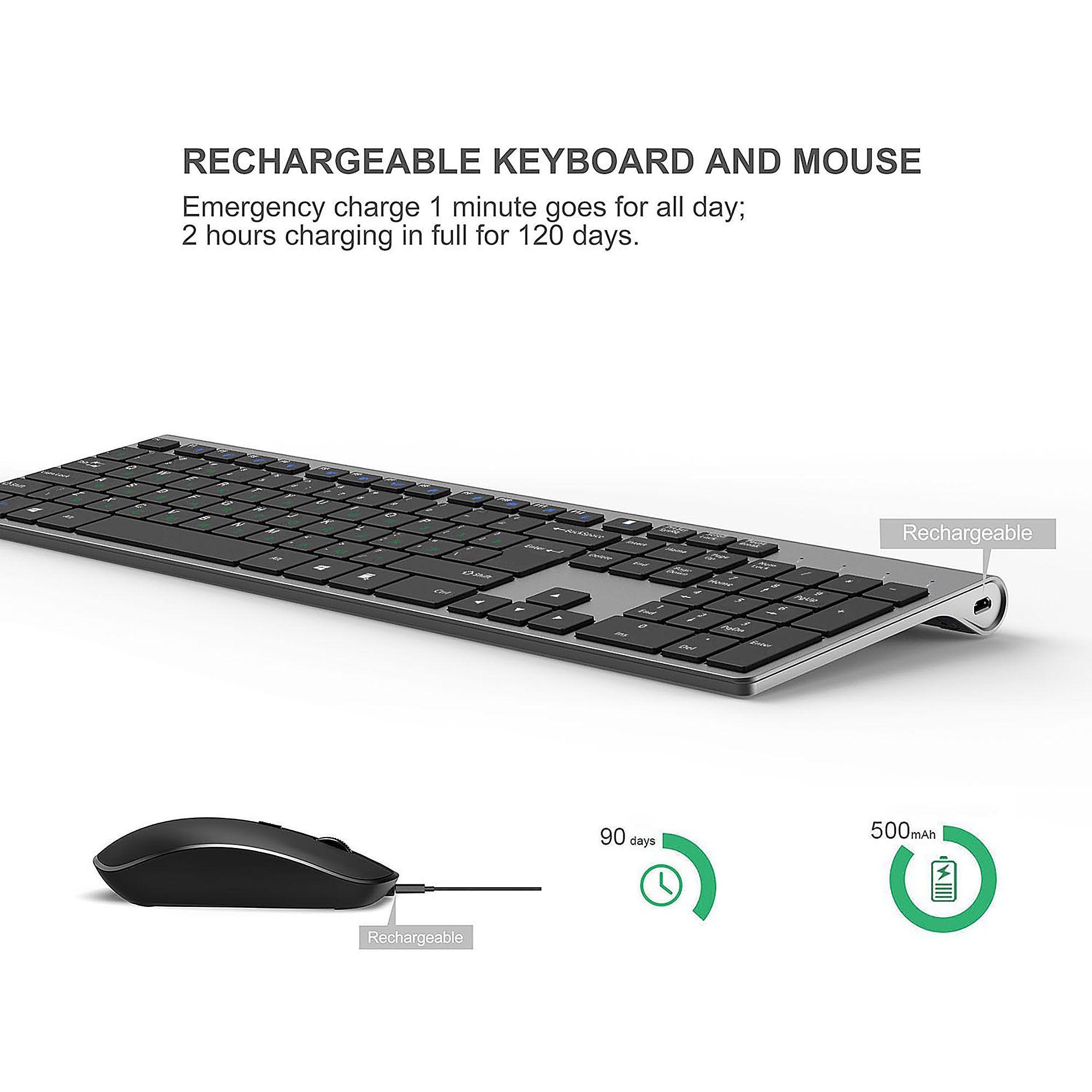 Wireless Keyboard and Mouse Set Russian layout USB Interface 2.4G Full Size Keyboard 108 Keys Mute Mouse For Apple Mini Windows