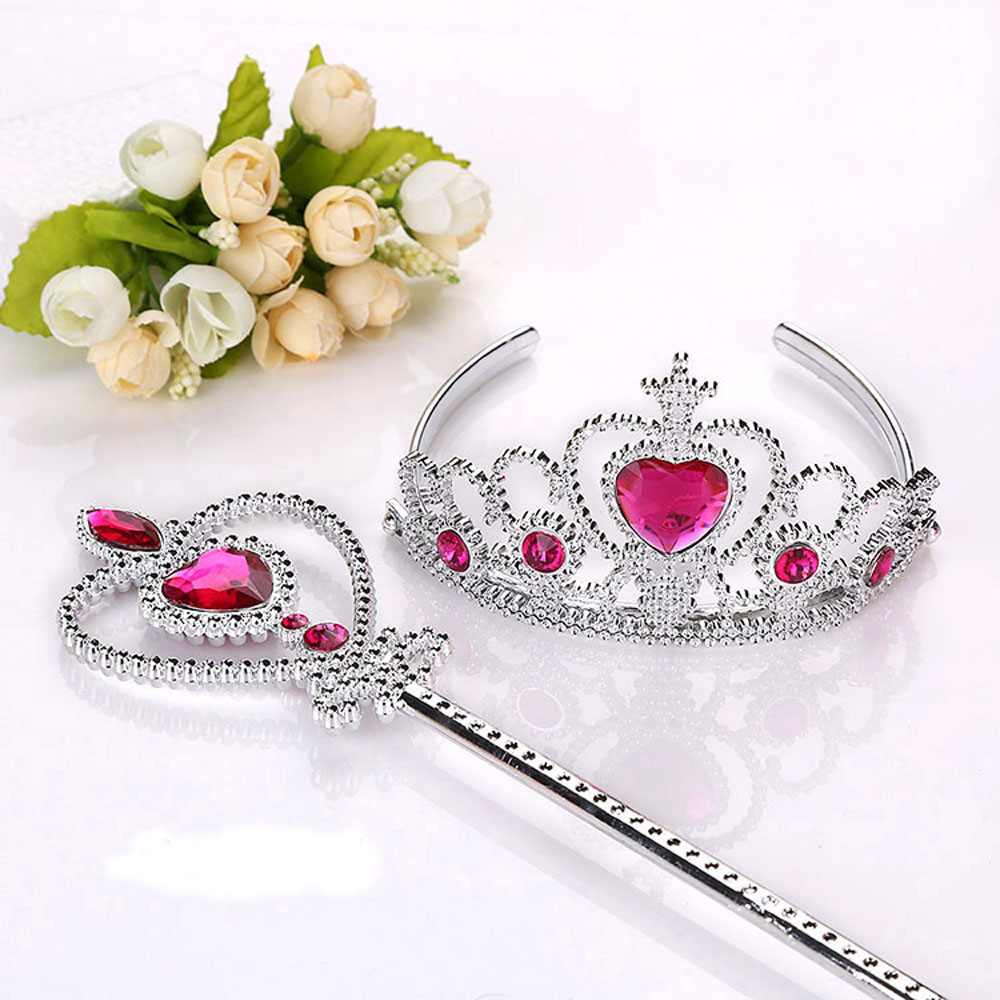 2Pcs/Set Princess Tiara Accessories Children Jewelry Crowns Magic Wands Girl Christmas Hair Styling Cosplay Accessories