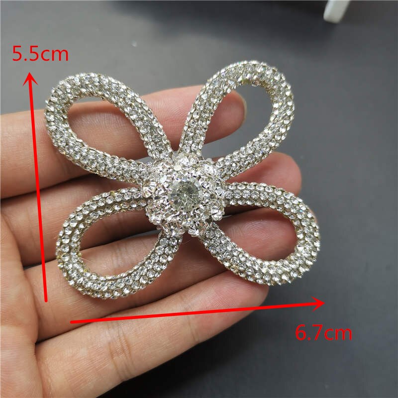 Bling Rhinestone Bow Broches Voor Vrouwen Jurk Diy Strik Pin Broches Bloem Knop Decoratie Craft Scrapbook Accessoires: white rhinestone