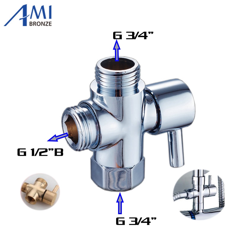 Shower Diverter 3/4" 1/2" BSP for Valve Mixer Rigid Riser, Chrome polished Brass
