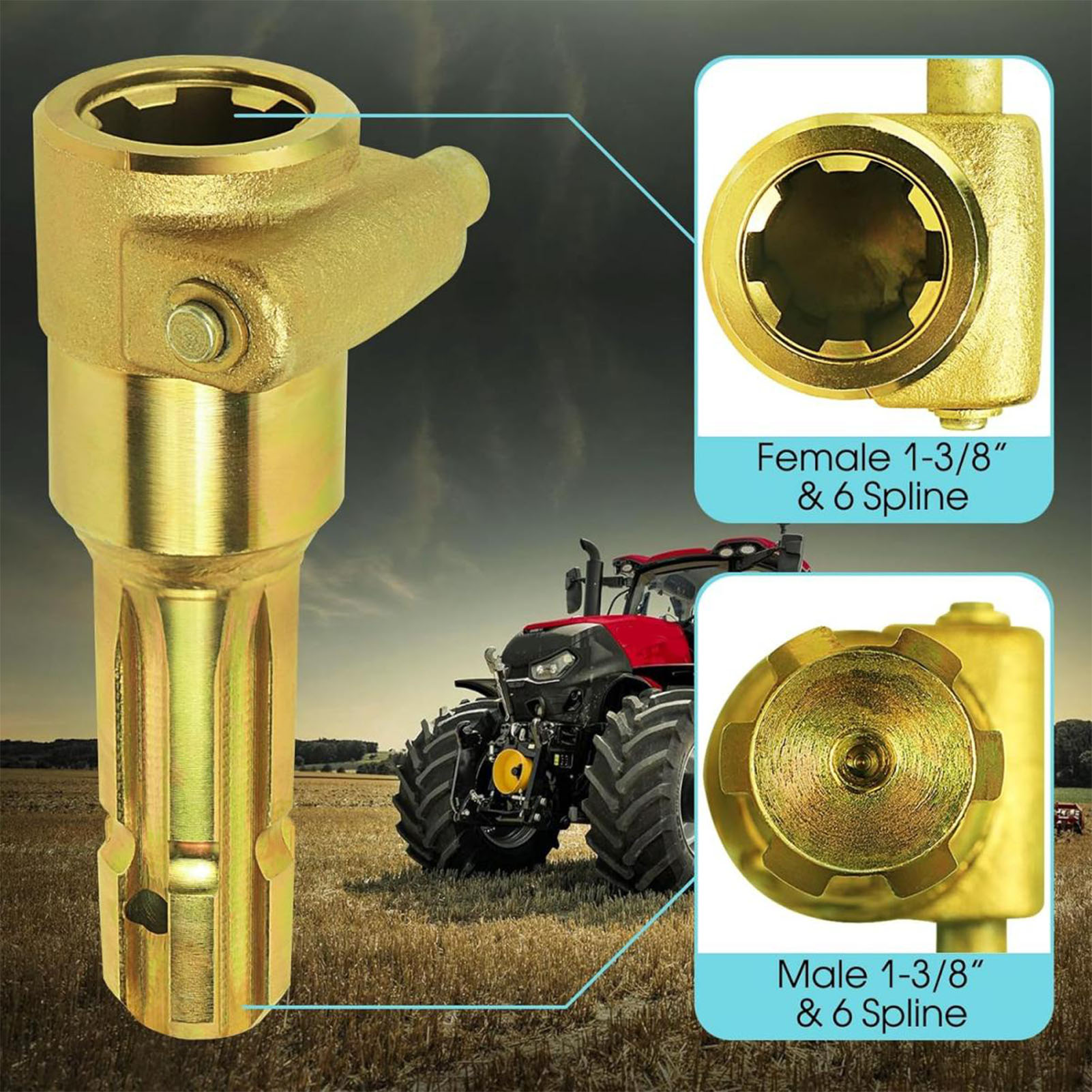 PTO Adapter Female 1 3/8in 6 Spline Male 1 3/8in 6 Spline PTO Extender for Up to 70HP Tractor 6 Spline PTO Extender PTO Extender
