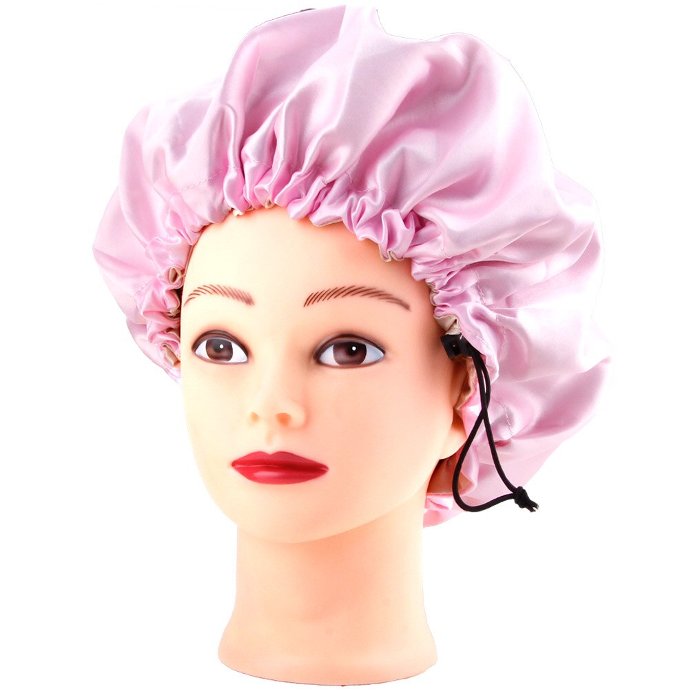 Gorro de satén para dormir para mujer, gorro de satén Reversible de doble capa con botón de ajuste, gorro sedoso, herramienta para calentar el cabello: Pink