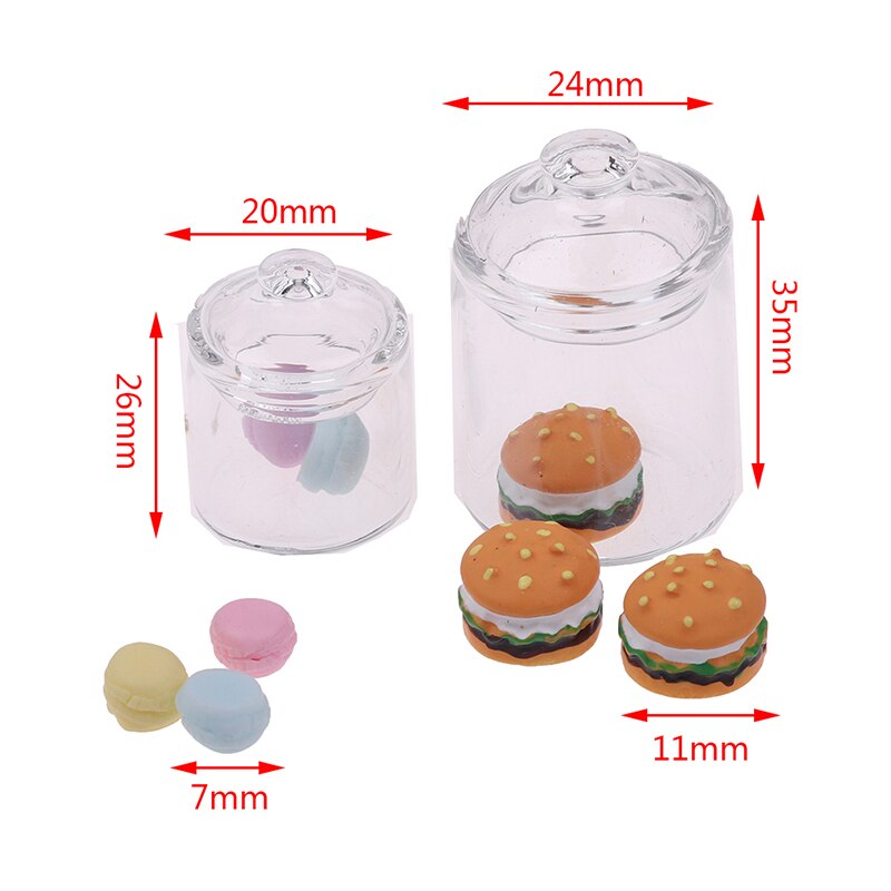 1/12 Dollhouse Kitchen Clear Glass pot Storage Jar Miniature hamburger toy