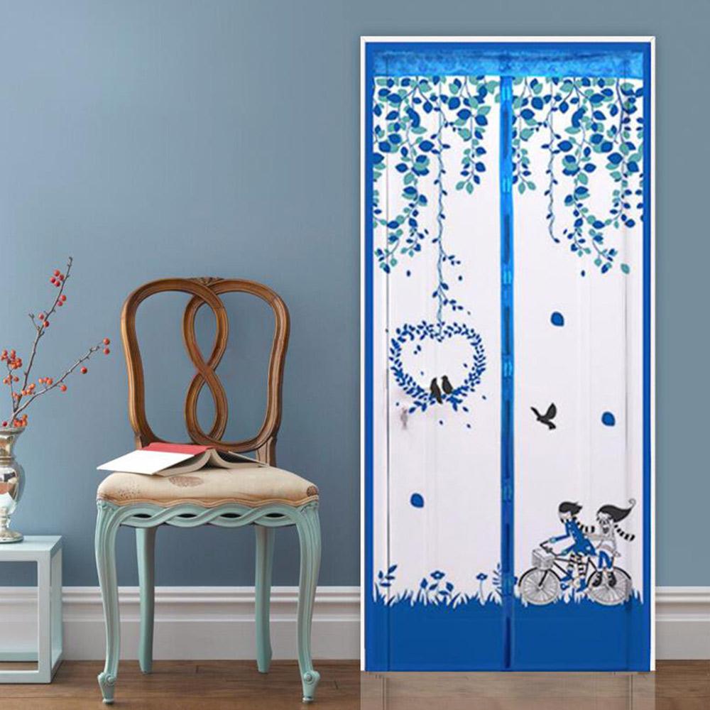 Magnet Mosquito Net Bicycle Lovers Pattern Soft Yarn Insect Screen Curtain Window Fly Magnetic Door Curtains Anti-Mosquito Mesh: Blue / 90X210CM