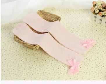 Boog Katoen Zijde Kousen Kinderen Prinses Katoen Knie Hoge Meisje Mode Beenwarmers Diamant Rooster Meisjes Voor Rechte Mesh: pink bow side