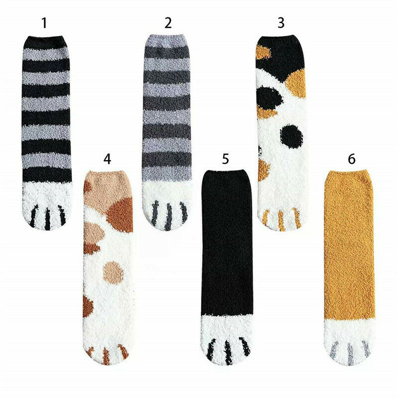 Calentadores de la pierna del bebé invierno Bebé niñas adorable garra de gato grueso cálido dormir calcetines de lana de Coral de Patchwork de impresión