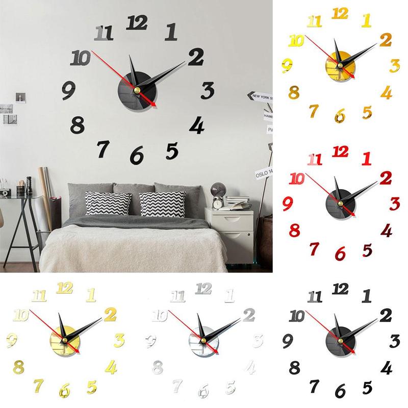 European Style Wall Clock Home Diy3d Three-dimensional Clock Acrylic Wall Decorative Sticker Digital Wall Clock Mirror