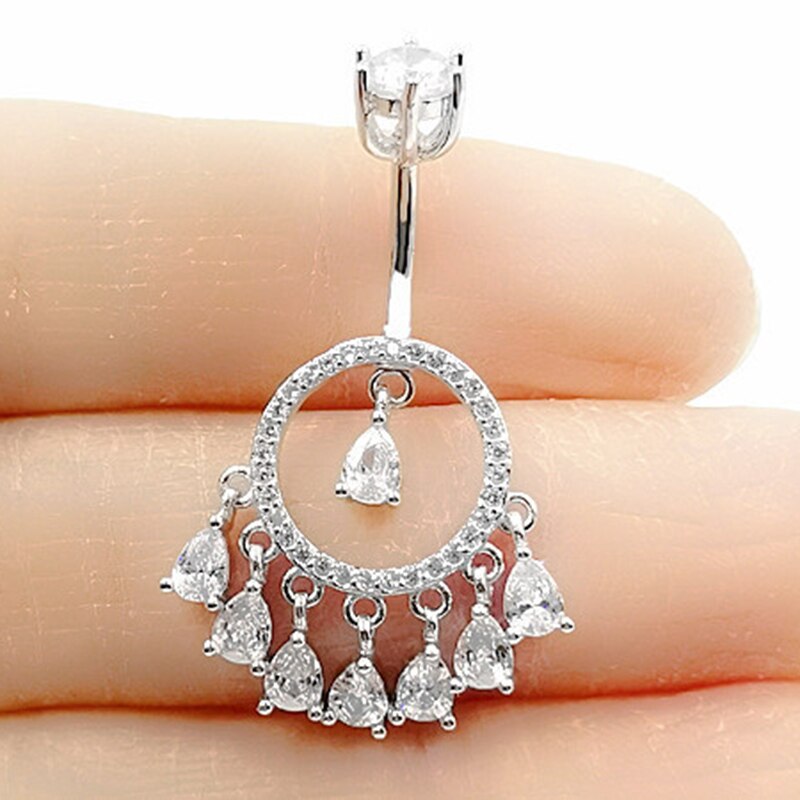 925 Plata vientre piercing ombligo joyería para mujeres cristal borla piercing de cuerpo punk