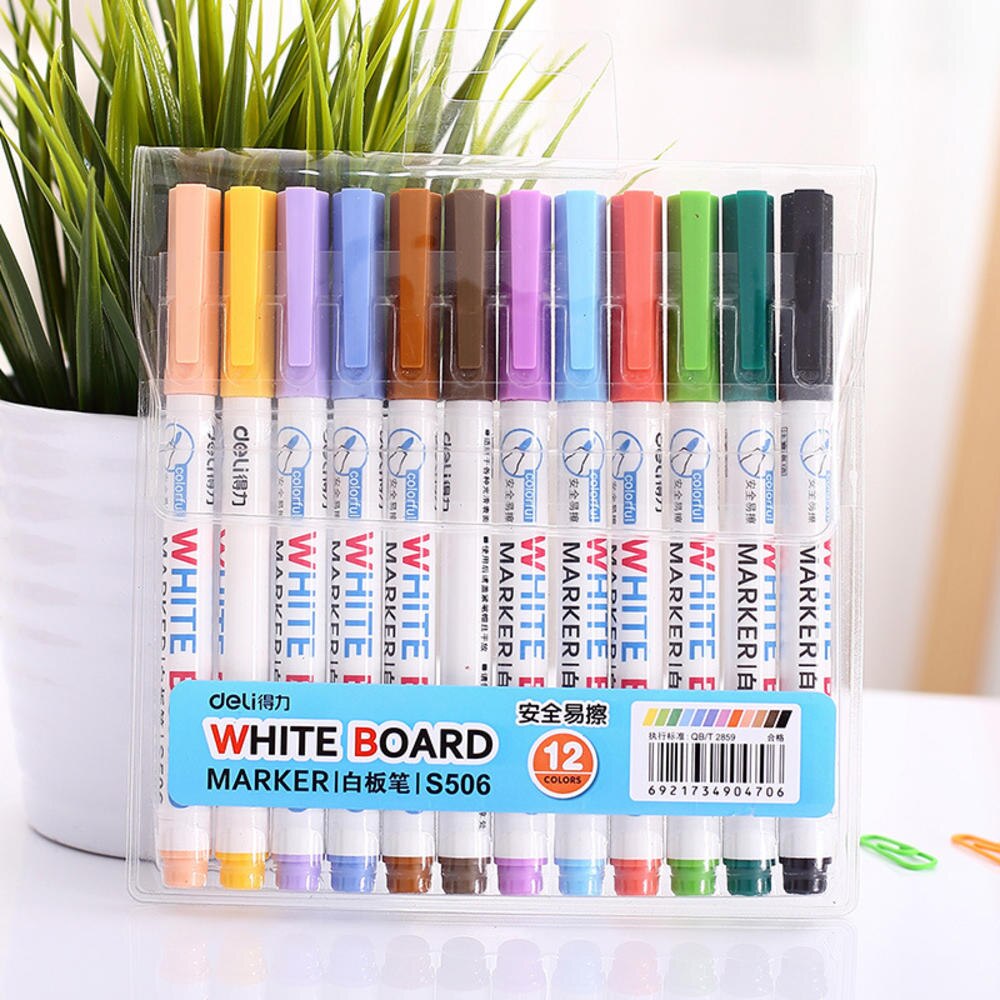 Multi 12 Color Whiteboard Pen Set Erasable Marker Pen for White Board Glass Kids Drawing Office Meeting School Teacher