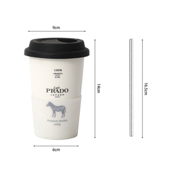 Keramisk kaffekrus med låg halm animalsk trykte krus mælk te kop bærbart hjemmekontor drinkware 1pc: Sort stil 3