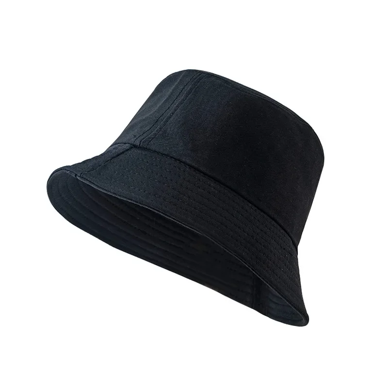 Zwart wit effen emmer hoed unisex bob caps hiphop gorros mannen zomer panama cap strand zon vissen boonie hoed: Black