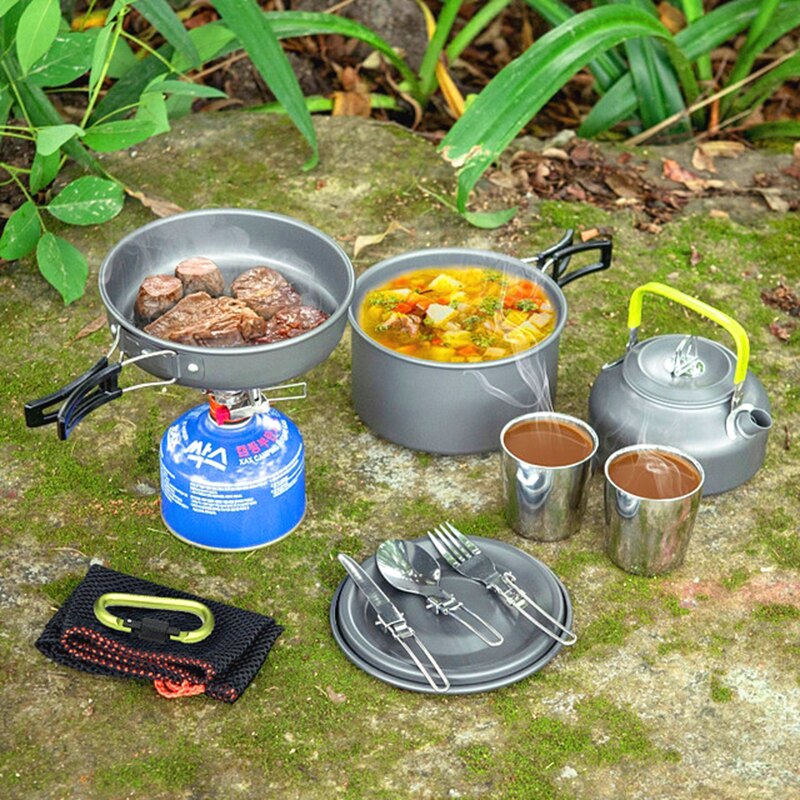 Utomhus servis camping koppar camping redskap bärbar camping köksredskap vandringsgryta picknick set turism utomhus tekanna pan set
