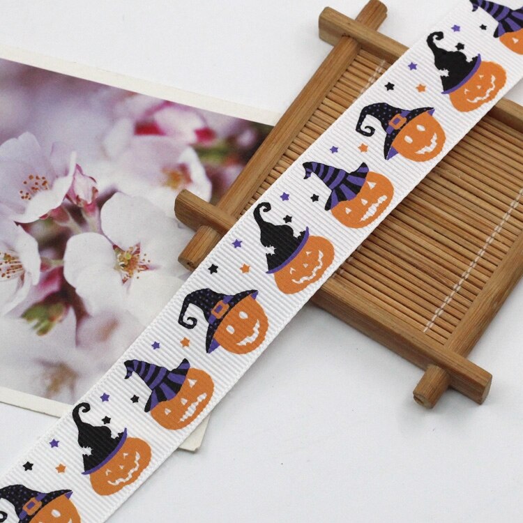 1 yard  (25mm)  halloween tegneseriemønster grosgrain bånd tape festdekoration indpakning gør-det-selv festdekorationsmateriale