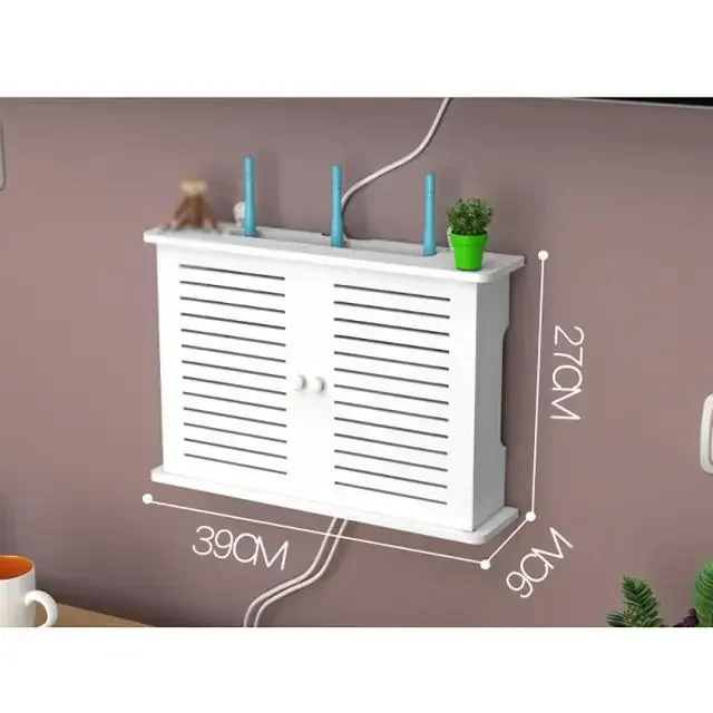Wall Mounted Storage Box Wireless Wifi Router Rack Wall Hanging Plug Board Cable Bracket Organizer PVC Panel Shelf Home Decor: Blue