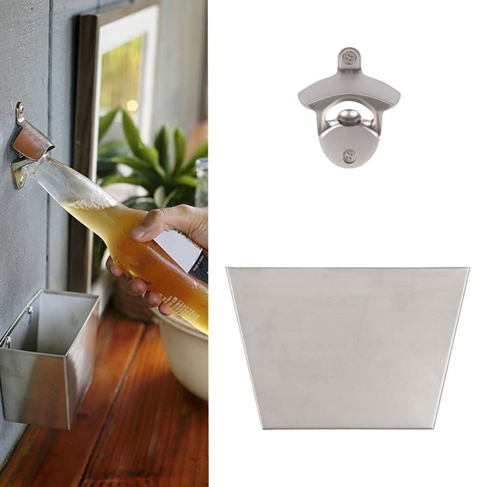 Bottle Cap Storage Box And Bottle Opener Cap Catcher Stainless Steel Durable Wall Mounted Bottle Cap Box With Bottle Opener