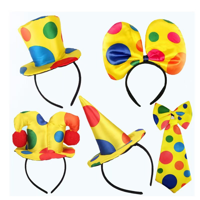 Peluca de payaso para niños y adultos, diadema superior, sombrero, pajarita para la nariz, accesorios para , circo, carnavales, disfraz de Halloween, Cosplay
