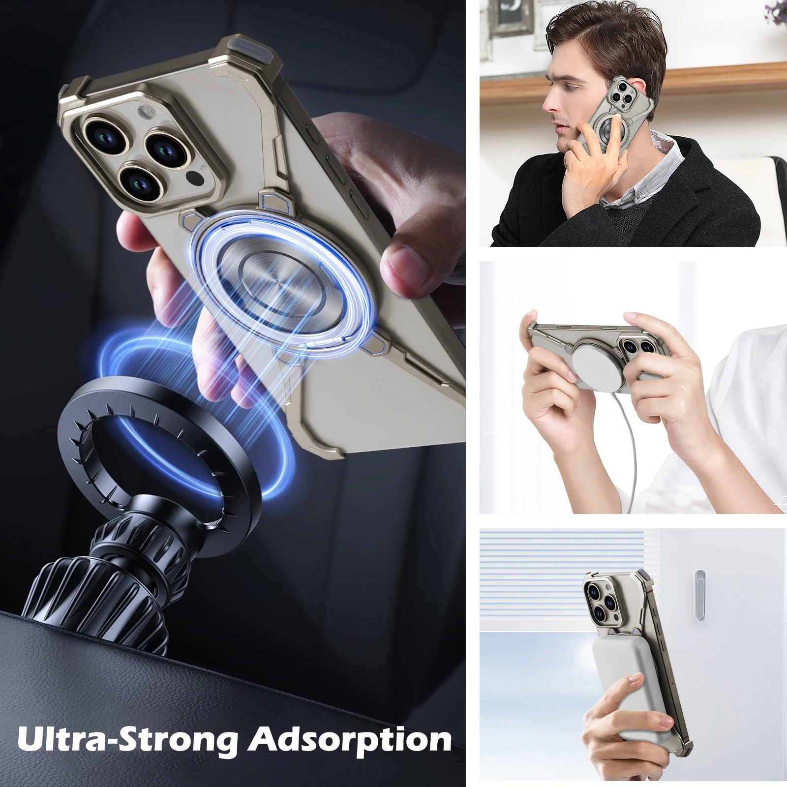 Oatsbasf X forme étui sans cadre pour iPhone 16 15 14 13 Pro Max avec anneau support lunette moins métal antichoc pare-chocs couverture de téléphone