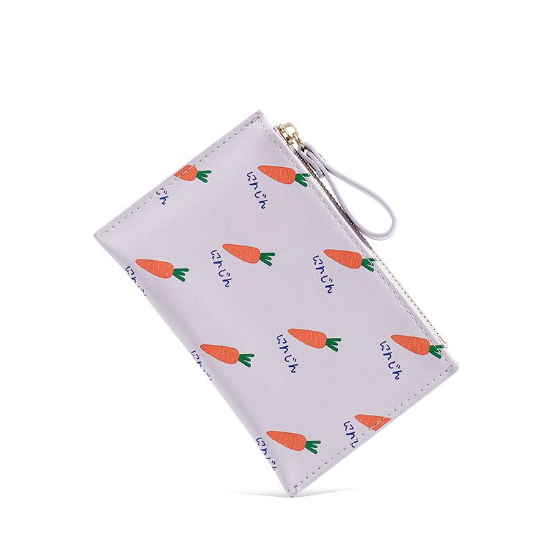 PURDORED 1 Pc Cute Women Card Holder Small Fruit Patterns Credit Card Case PU Female Minimalist Zipper Mini Coin Purse Wallet: purple carrot