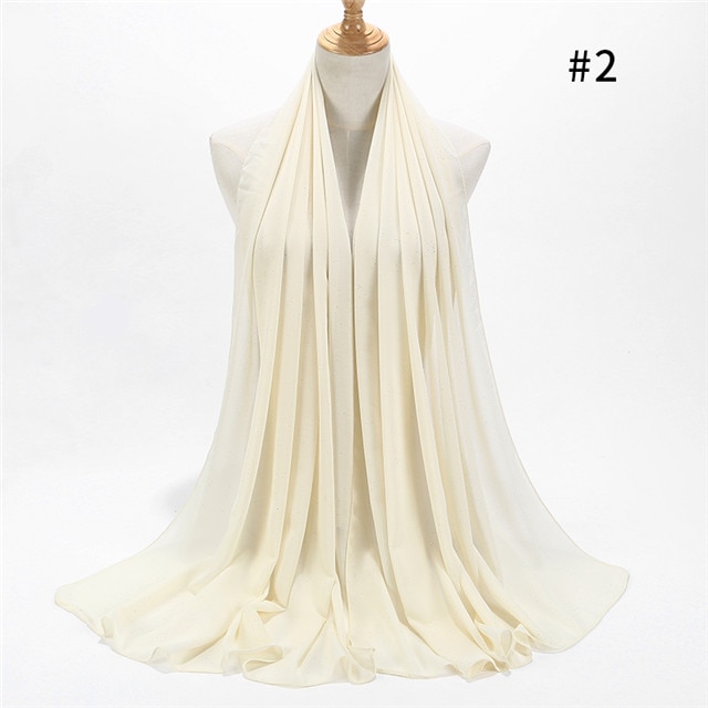 1 pc kvinnor vanlig bubbel chiffong scarf wrap guld glänsande glitter enfärgade sjalar pannband muslimska hijabs halsdukar/scarf 20 färger: Färg 2 beige