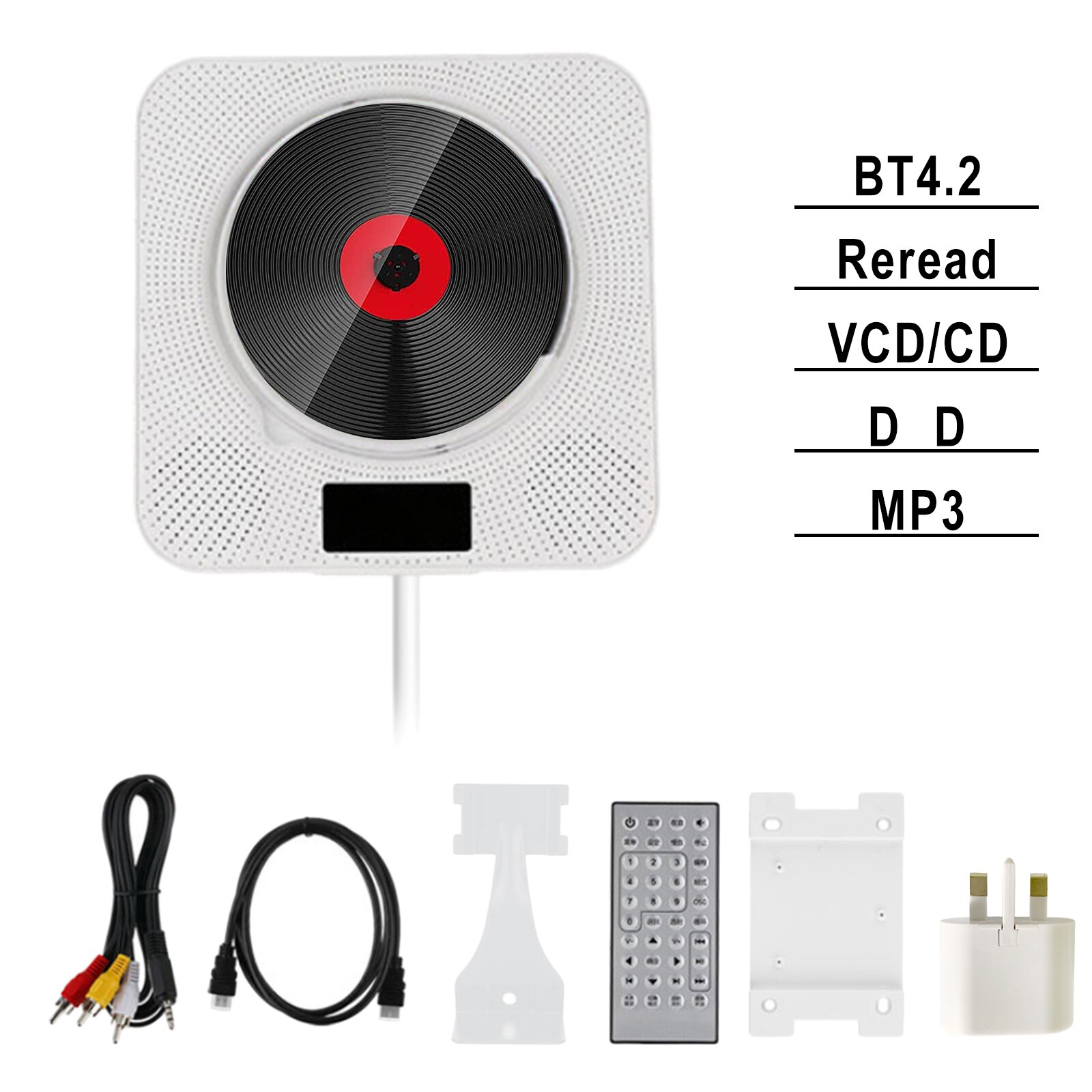 Home Bluetooth CD Player Wall Mounted FM Radio USB AUX Input UK Plug 220V