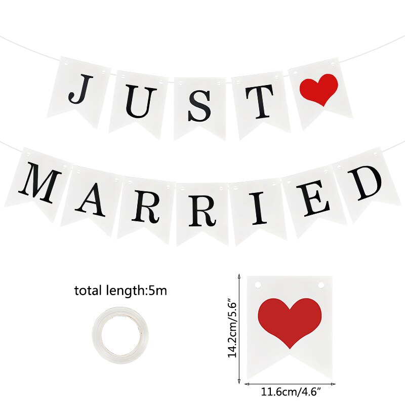 Wedding Bunting Banner Just Married Rustic Paper Garland Wedding Table Decoration Marriage Party DIY Hanging Flag Decor Supplies: B01