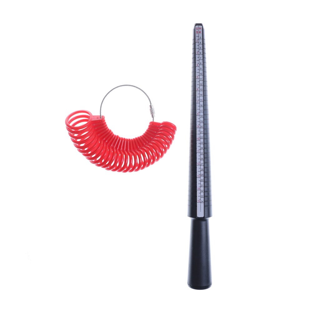 1 conjunto anel sizer dedo medição vara metal anel mandril: Vermelho
