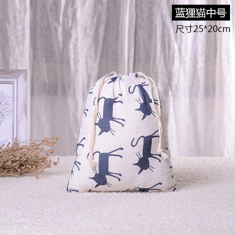 Cotton Linen Cat Pattern Beam Drawstring Bag Cosmetic Bag Travel Makeup Case Organizer Women Men Shoes Zakka Storage Pouch: 3 M