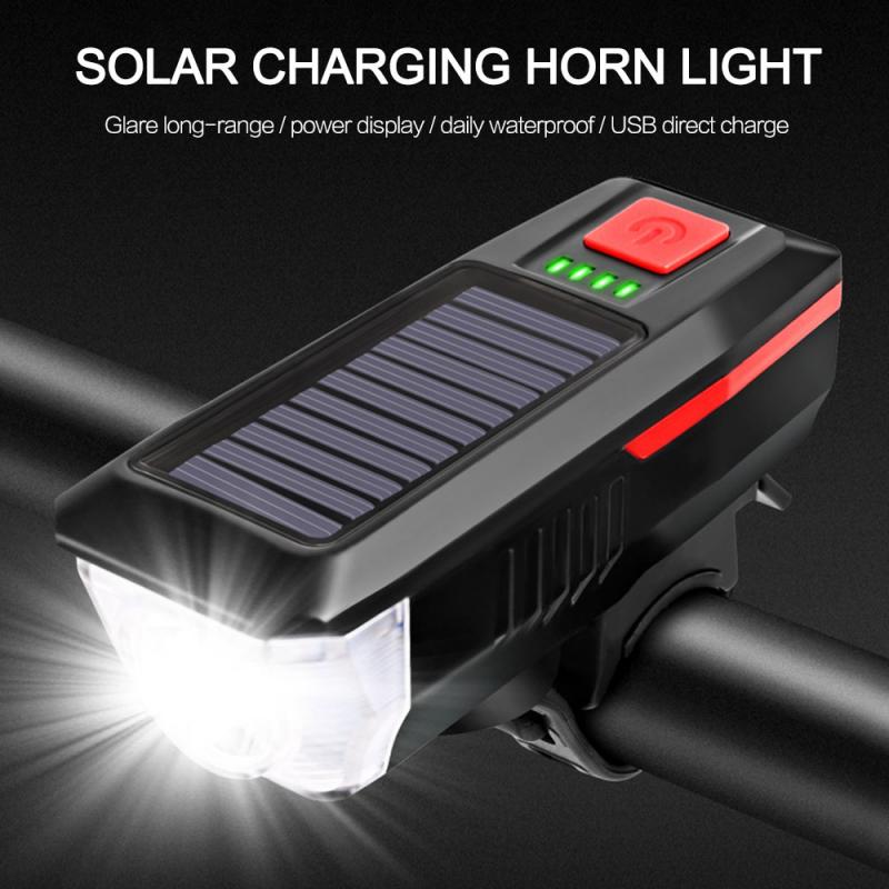 Bike Lights Front Solar Horn Lamp LED Cycling Accessories Waterproof FlashLight Bicycle Headlight USB Rechargeable Rear Lights