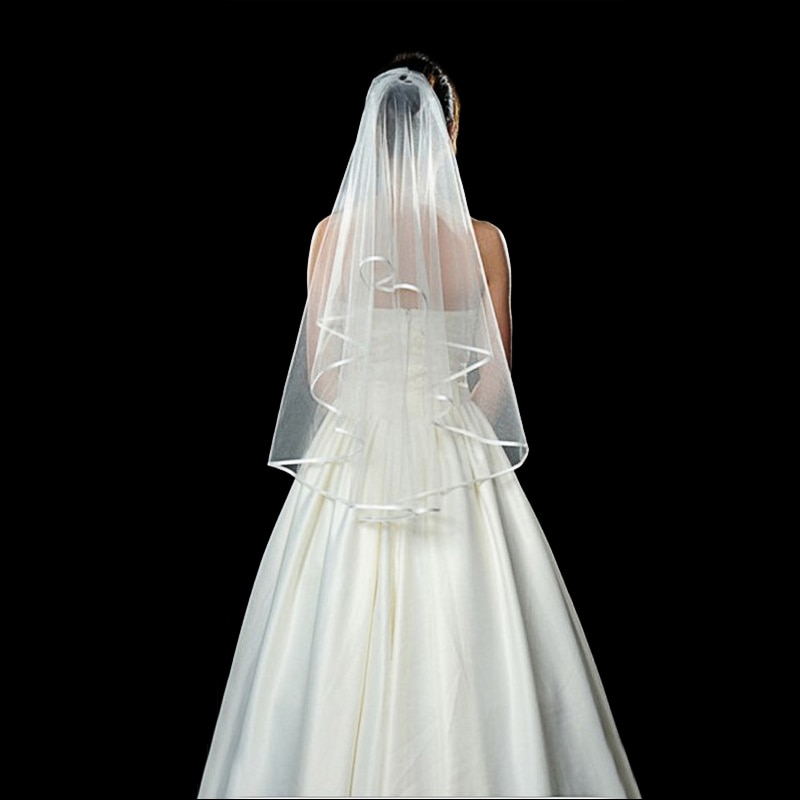 Velo de novia corto y sencillo de tul de dos capas con peine, velo de novia blanco marfil para novia, accesorios de boda