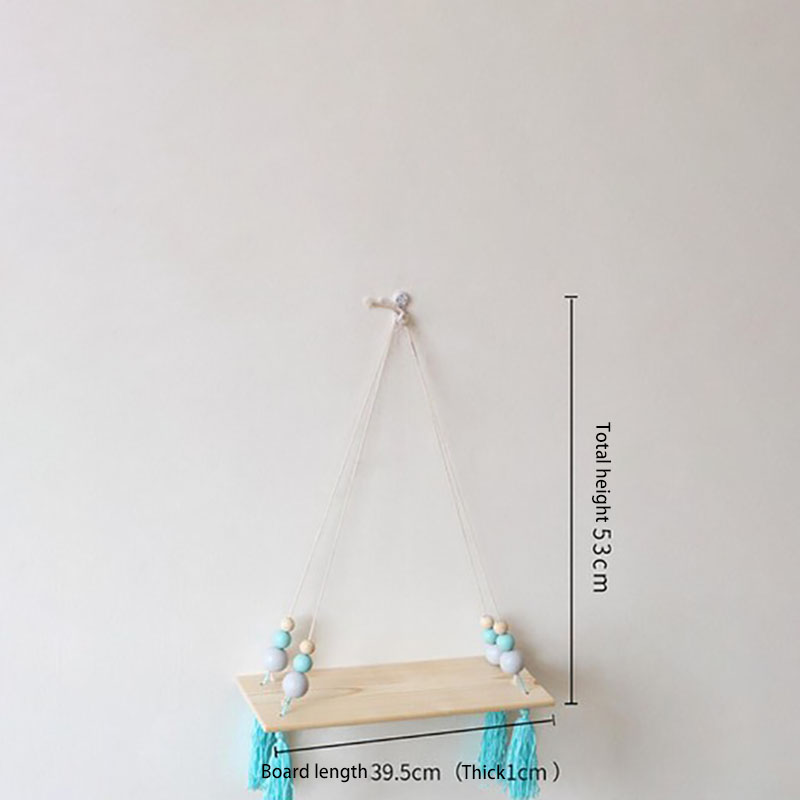 Scandinavische stijl houten kralen kwastjes opbergrek muur touw hangende plank voor decoratie van slaapkamer woonkamer display stand