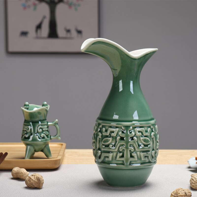 Zestaw do wina ceramicznego w stylu chińskim naśladuj starożytne naczynie do wina kubek retro likier separator flagon do picia pudełko na wino