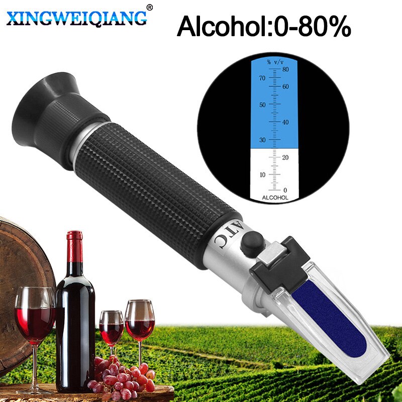 Håndholdt alkohol refraktometer sukker vin koncentrationsmåler densimeter 0-70%  alkohol øl 0-80%  brix druer atc box