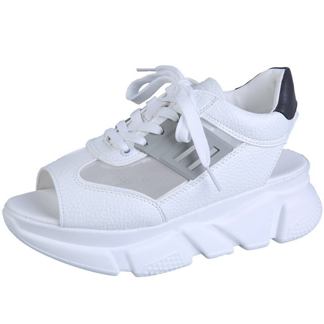 Dames sandalen plateau wedges damesschoenen dikke hak veter sandalen vismond sandalen zomer stijl slippers: Grijs -b02 / 36