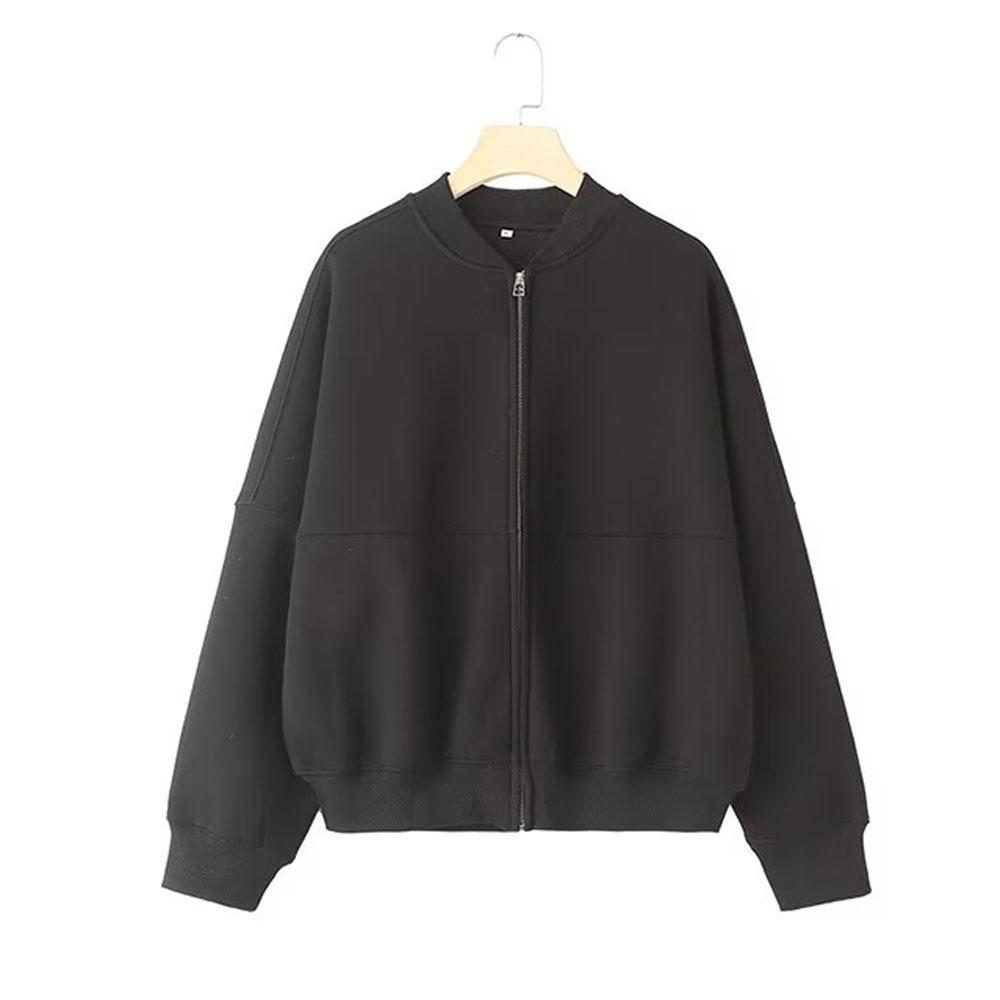 TRAFZA, chaqueta Bomber con cremallera de Color sólido Retro de 2 piezas para mujer, sudadera + traje de pantalones sueltos de terciopelo con cordones de cintura alta para mujer: L / Azul