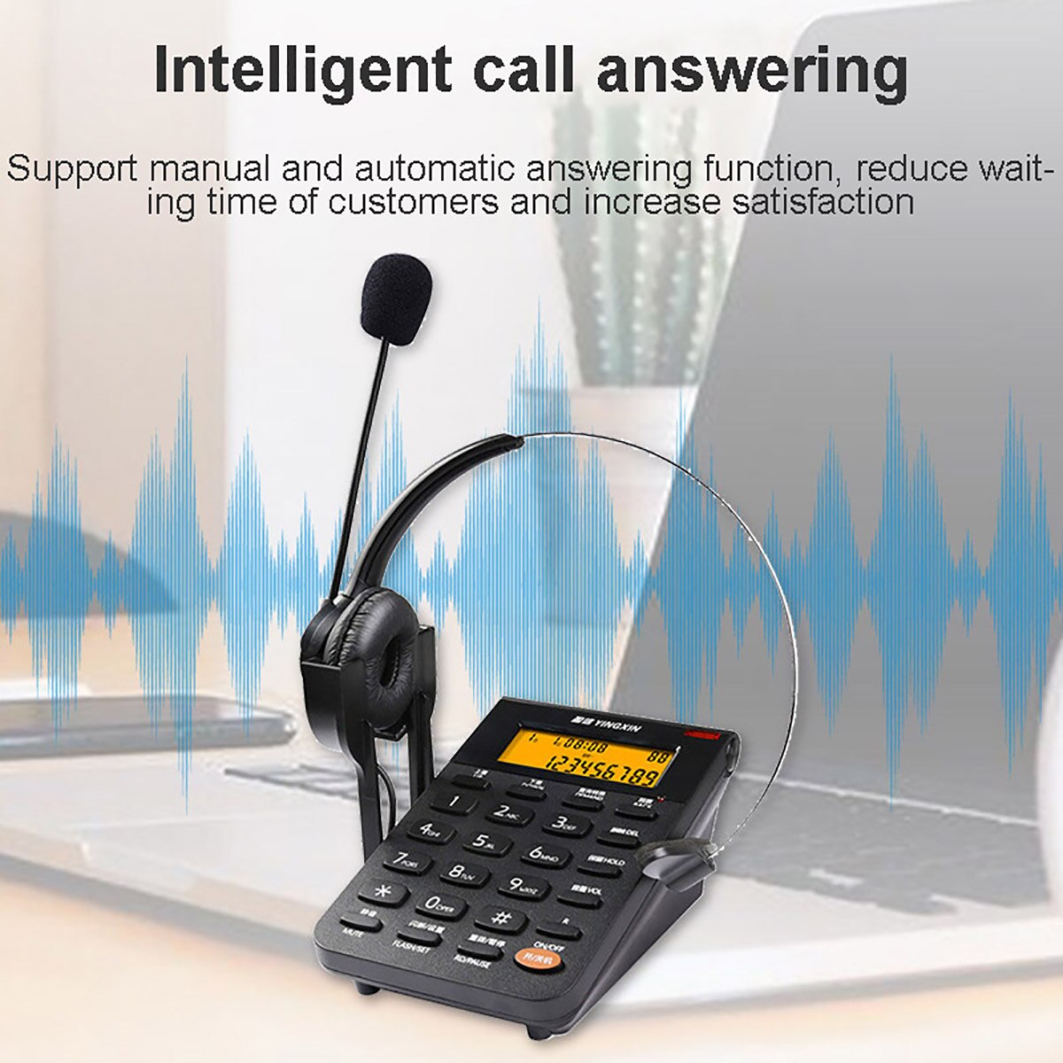 Headset Telephone Desk Phone Headphones Headset Hands-free Call Center Noise Cancellation Monaural with Backlight