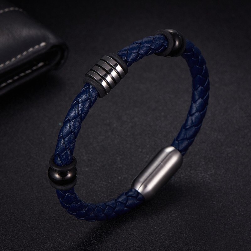 NAIQUBE Men Leather Bracelet Stainless Steel Classic Trendy Wrap Bracelets Bangles For Men Jewelry