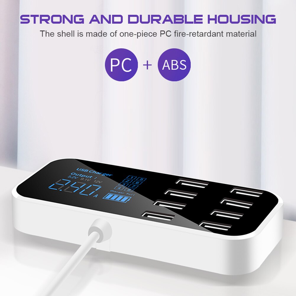 Durable Multi-Port USB Charger for Car 8-Port Car Lighter Charging Station Hub with LCD Display Quick