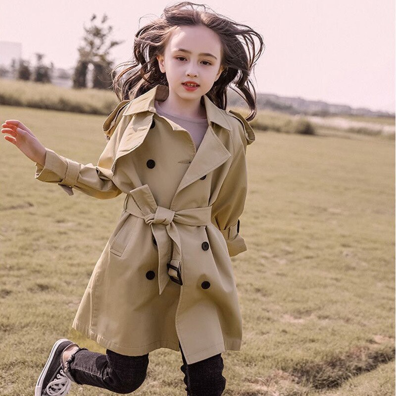 Children Jacket For Girls Spring Autumn Long Style Girls Trench Coat Kids Windbreaker Teens Clothes Teenagers Girls Outerwear